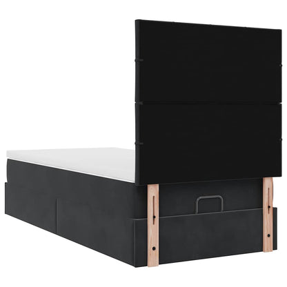 Ottoman-Bett mit Matratzen & LEDs Schwarz 90x200 cm Samt