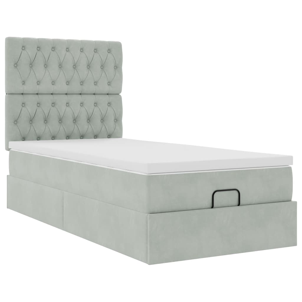 Ottoman-Bett mit Matratzen Hellgrau 90x200 cm Samt