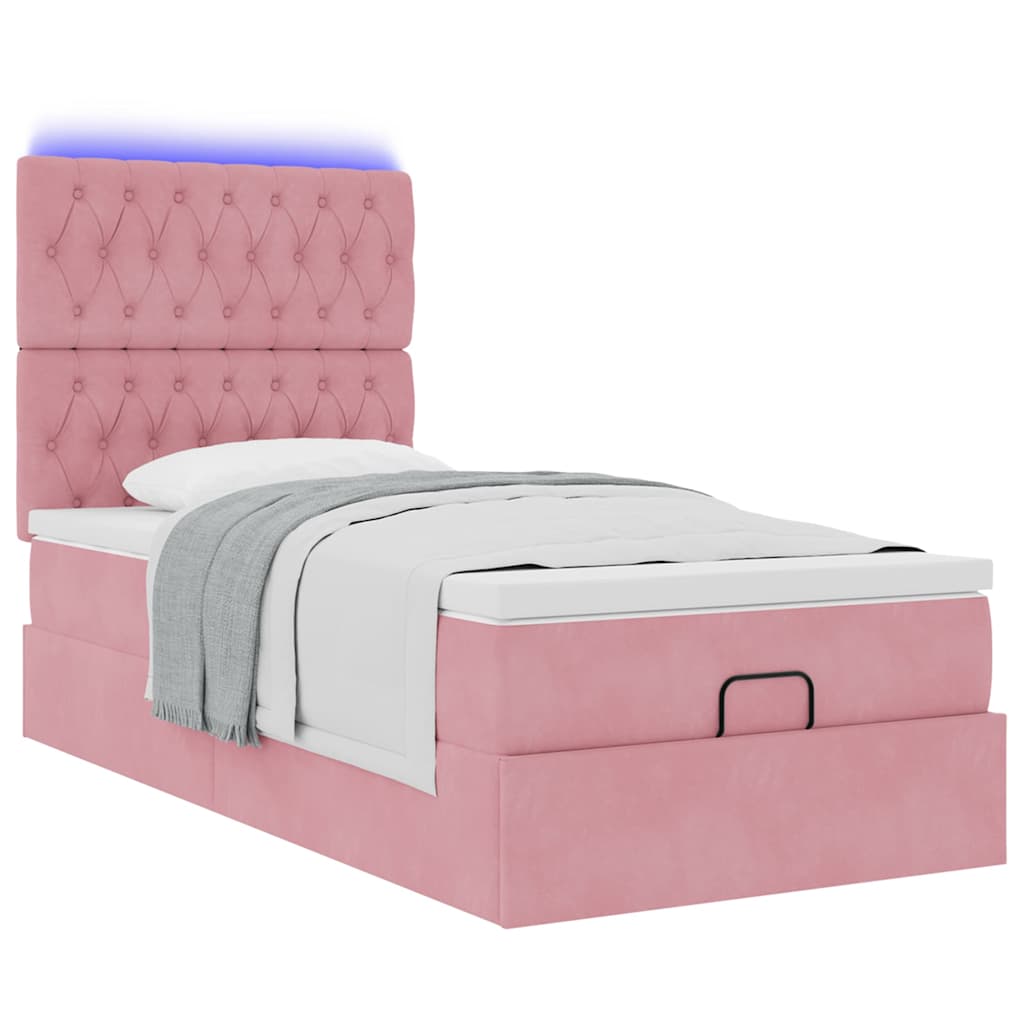 Ottoman-Bett mit Matratzen Rosa 90x200 cm Samt