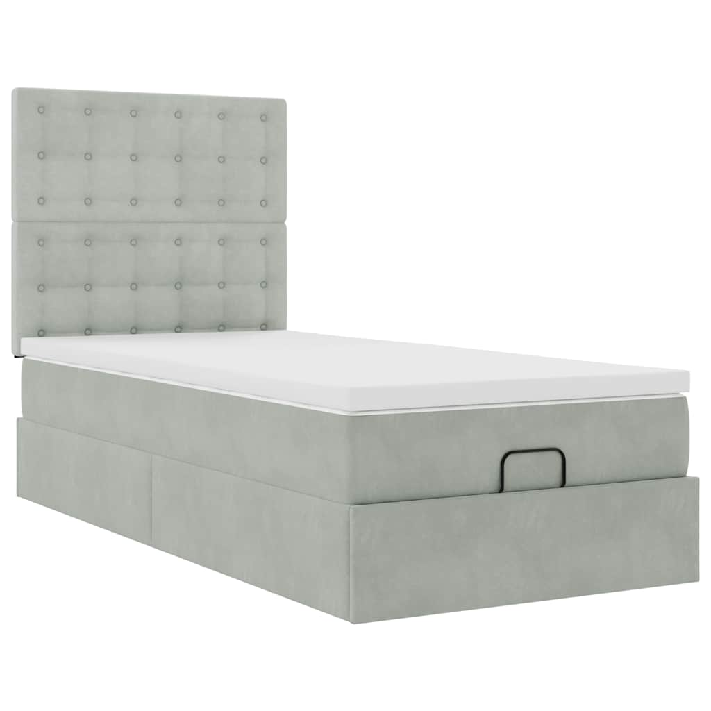 Ottoman-Bett mit Matratzen Hellgrau 90x200 cm Samt