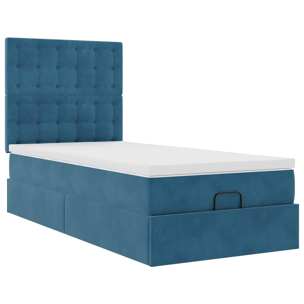 Ottoman-Bett mit Matratzen Dunkelblau 90x200 cm Samt