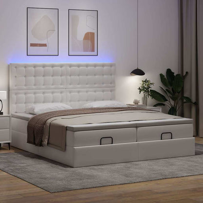 Ottoman-Bett mit Matratzen & LEDs Reinweiß 180x200cm Kunstleder