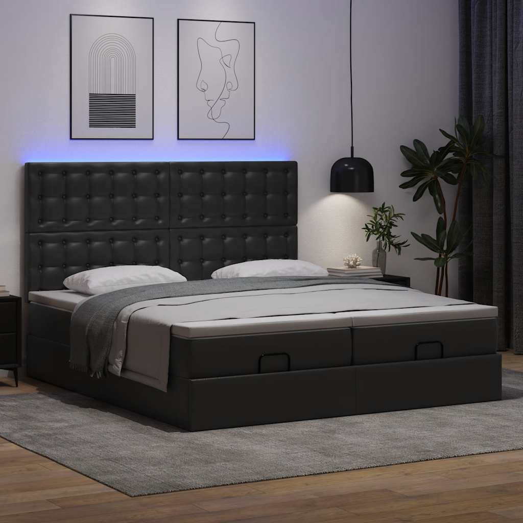 Ottoman-Bett mit Matratzen Schwarz 200x200 cm Kunstleder