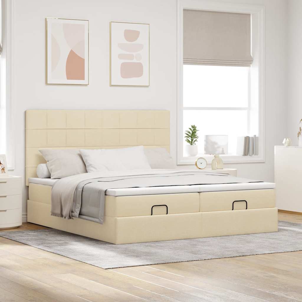 Ottoman-Bett mit Matratzen Creme 180x200 cm Stoff