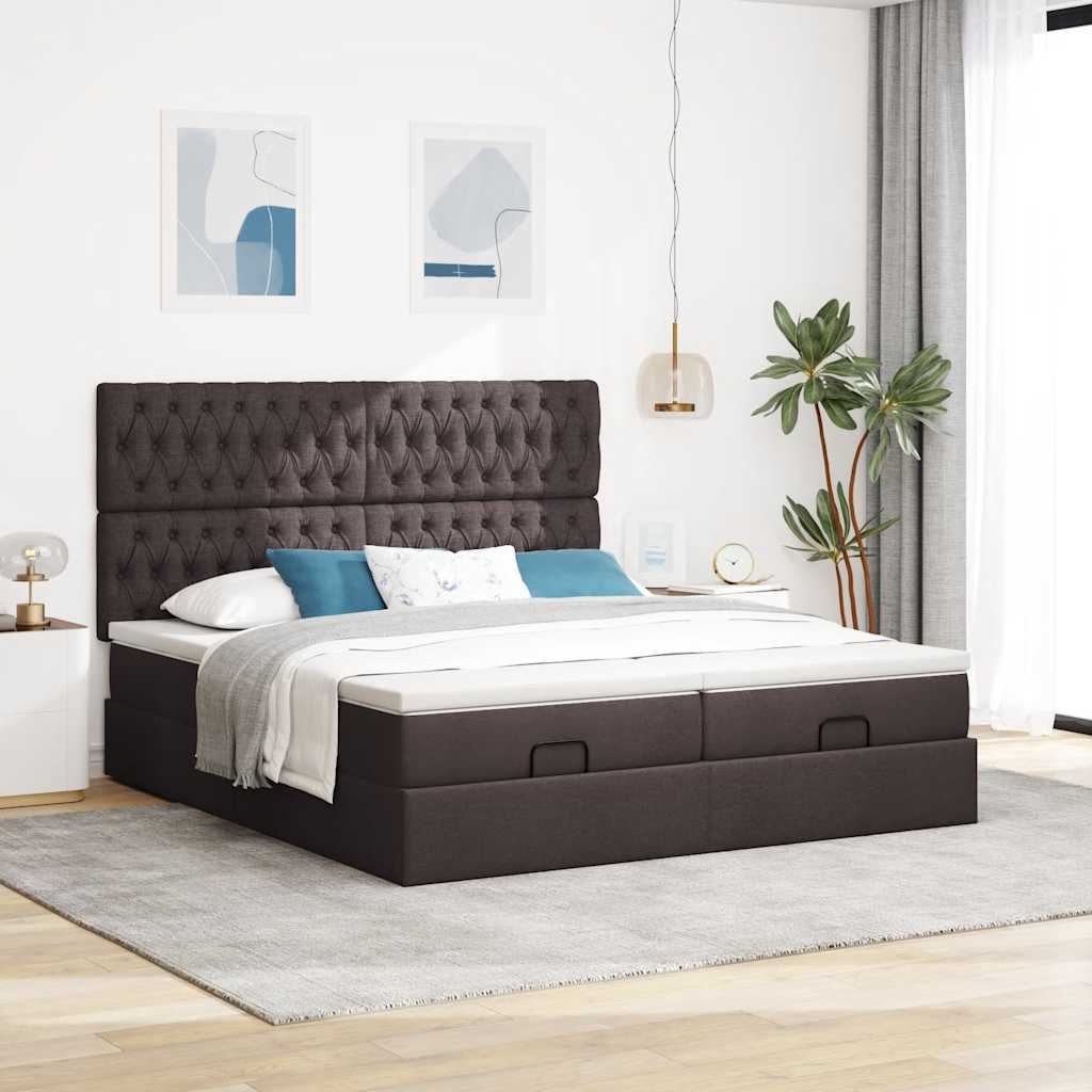 Ottoman-Bett mit Matratzen Dunkelbraun 200x200 cm Stoff