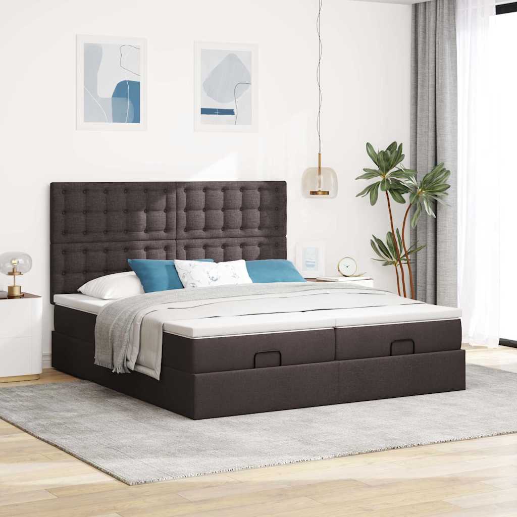 Ottoman-Bett mit Matratzen Dunkelbraun 180x200 cm Stoff