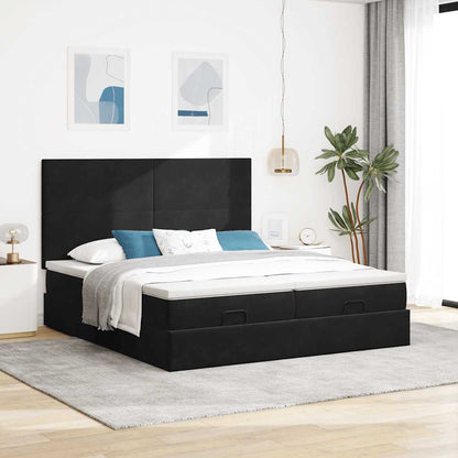 Ottoman-Bett mit Matratzen & LEDs Schwarz 180x200 cm Samt