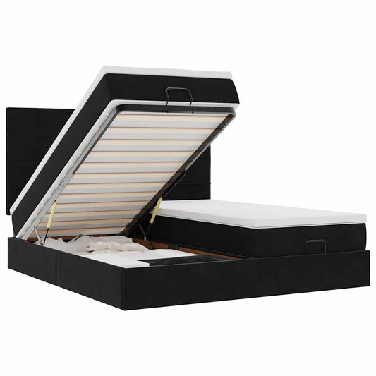 Ottoman-Bett mit Matratzen & LEDs Schwarz 180x200 cm Samt