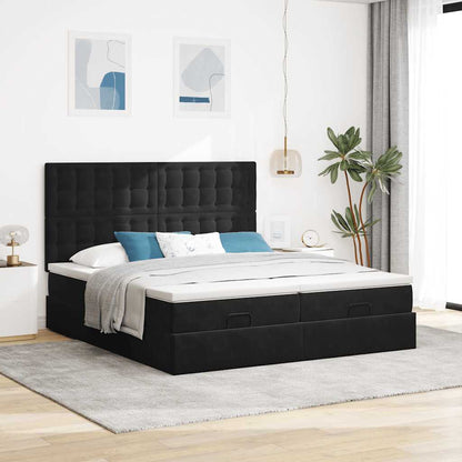Ottoman-Bett mit Matratzen & LEDs Schwarz 180x200 cm Samt