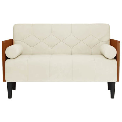 Zweisitzer-Sofa mit Nackenrollen Creme 110 cm Samt