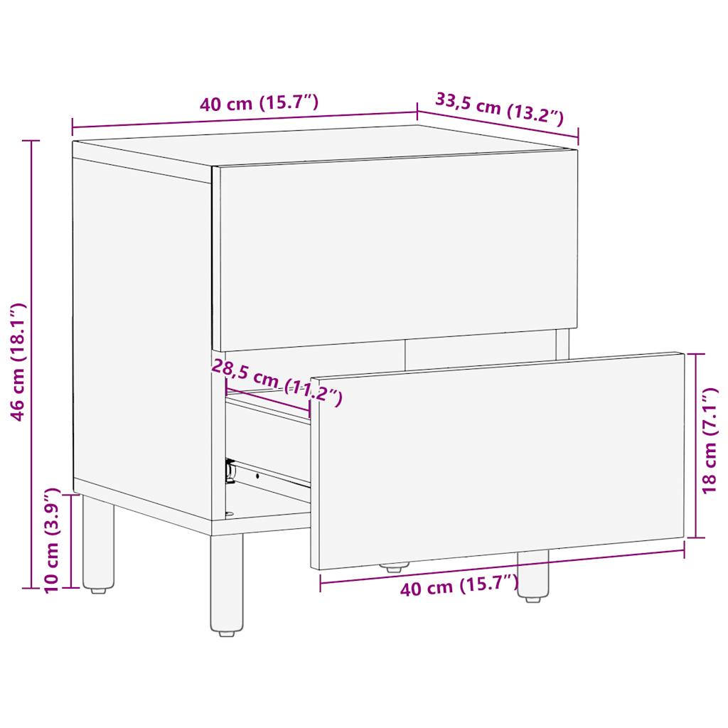 Nachttisch Schwarz 40x33,5x46 cm Raues Mangoholz