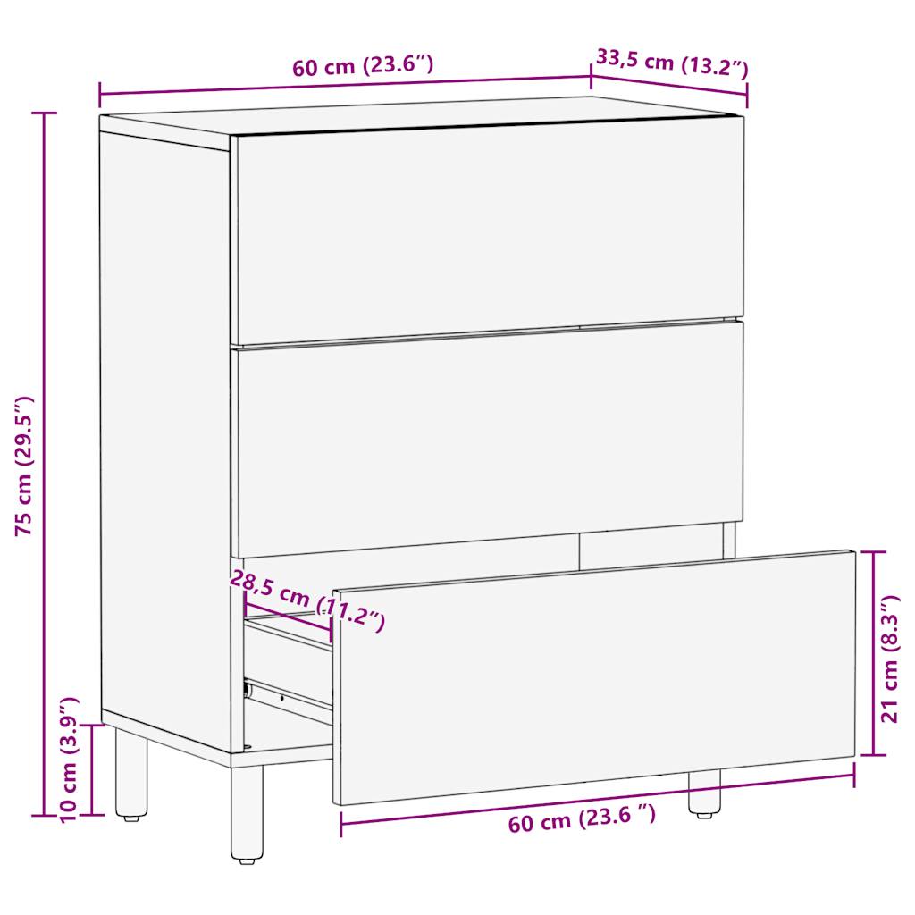 Sideboard 60x33,5x75 cm Raues Mangoholz