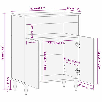 Sideboard mit Regal Braun 60 x 33.5 x 75 cm Massivholz Mango
