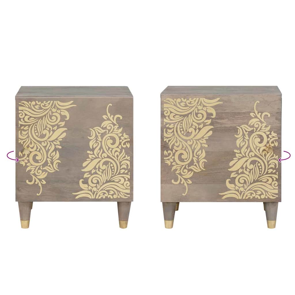 Nachttisch 2 pcs Grau 40 x 33 x 46 cm Massivholz Mango