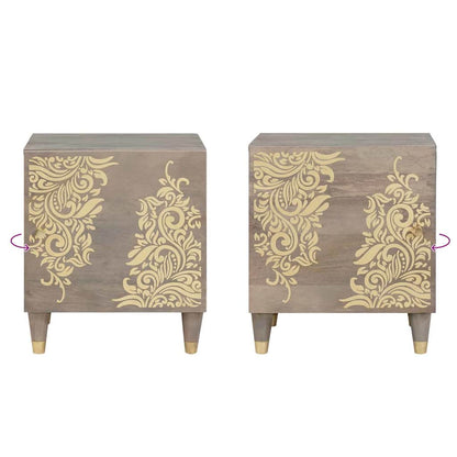 Nachttisch 2 pcs Grau 40 x 33 x 46 cm Massivholz Mango