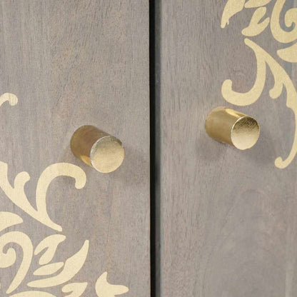 Sideboard Grau und Gold 60 x 33.5 x 75 cm Massivholz Mango