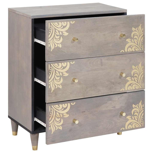 Sideboard Grau und Gold 60 x 33.5 x 75 cm Massivholz Mango