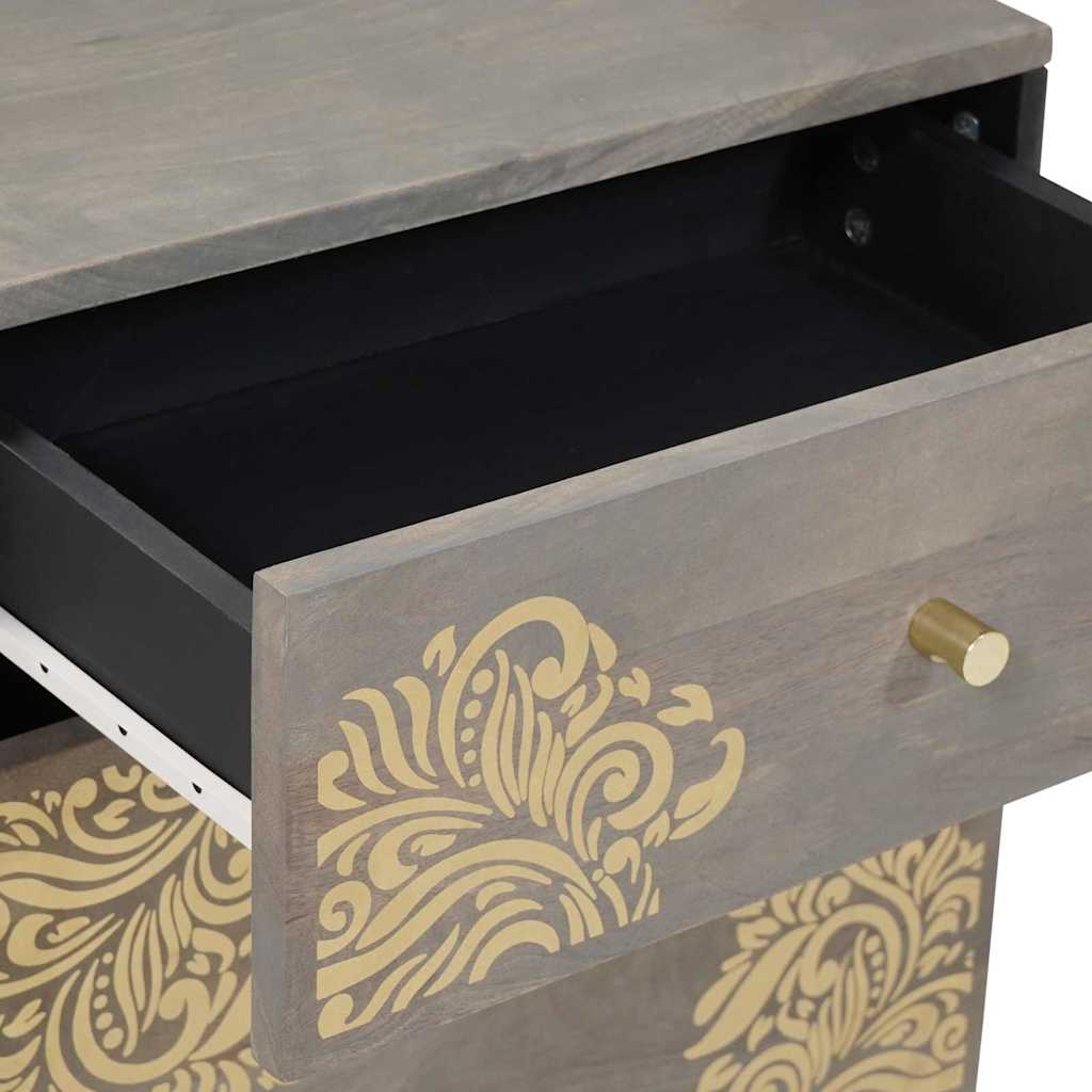 Nachttisch Grau 50 x 33 x 60 cm massives Mangoholz