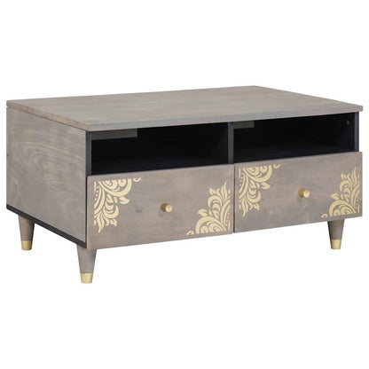 Couchtisch with Drawer Grau 80 x 54 x 40 cm massives Mangoholz