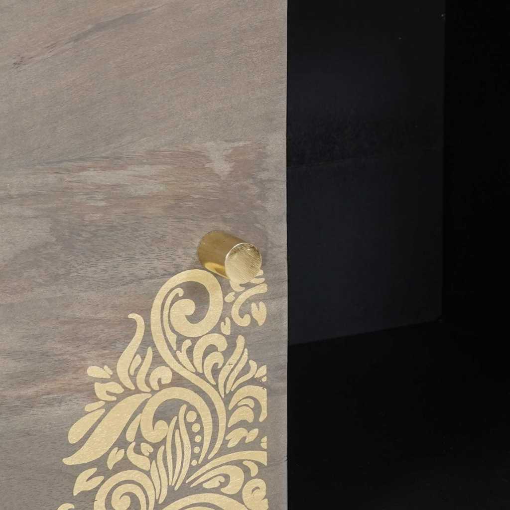 Sideboard Grau und Gold 80 x 33.5 x 75 cm Massivholz Mango
