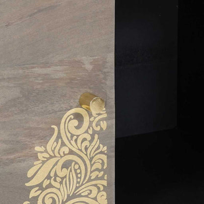 Sideboard Grau und Gold 80 x 33.5 x 75 cm Massivholz Mango