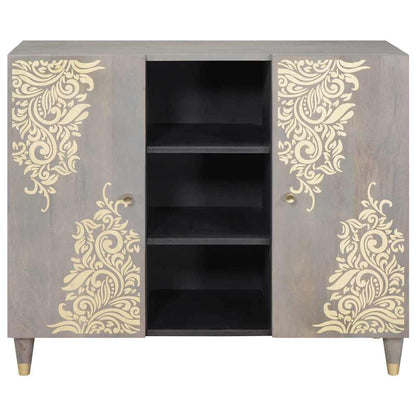 Sideboard Grau und Gold 90 x 33.5 x 75 cm Massivholz Mango