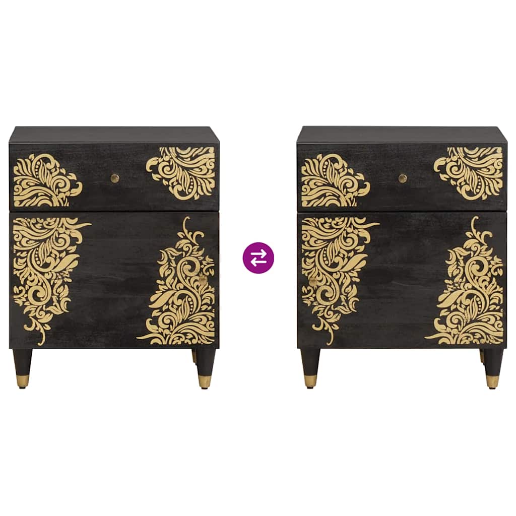 Nachttisch Schwarz 50 x 33 x 60 cm Massivholz Mango