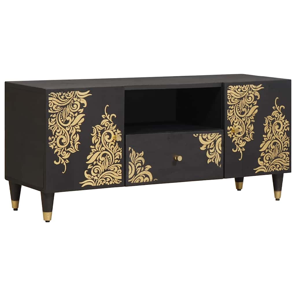 TV-Schrank mit Regal Schwarz 105 x 33 x 46 cm Massivholz Mango