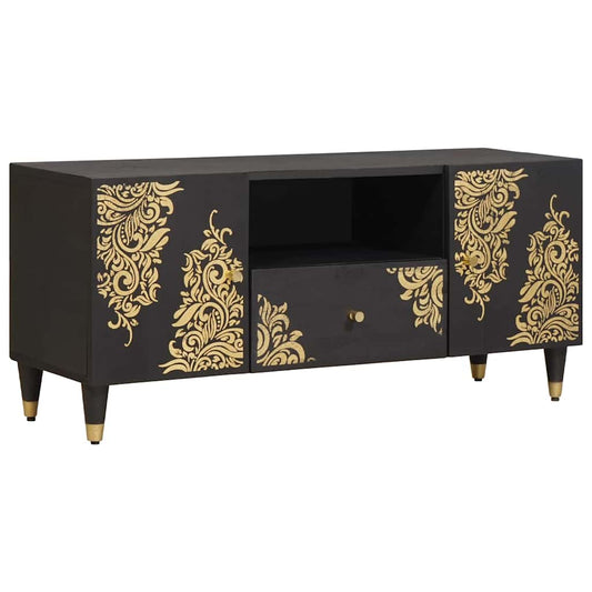 TV-Schrank mit Regal Schwarz 105 x 33 x 46 cm Massivholz Mango