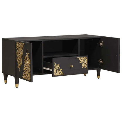 TV-Schrank mit Regal Schwarz 105 x 33 x 46 cm Massivholz Mango