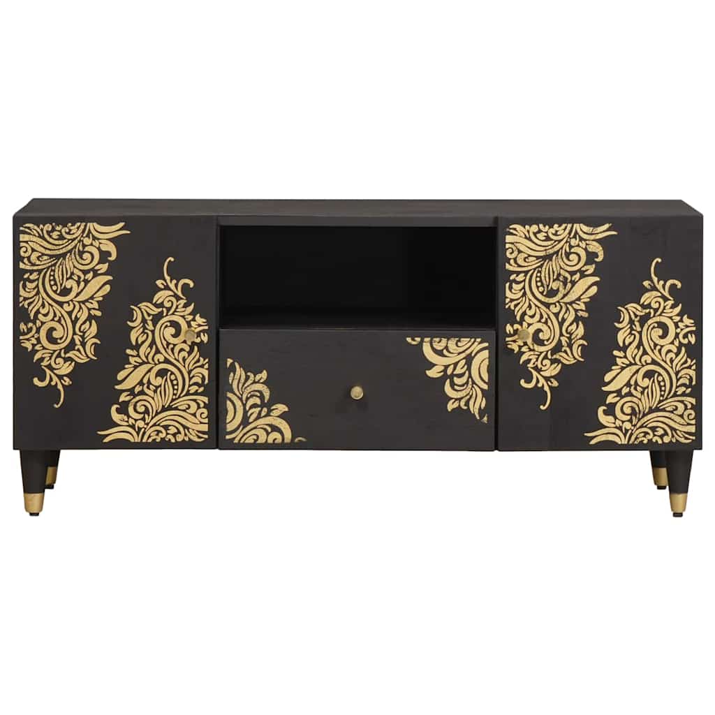 TV-Schrank mit Regal Schwarz 105 x 33 x 46 cm Massivholz Mango