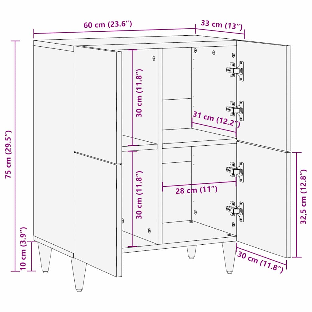 Sideboard Braun 60 x 33.5 x 75 cm Rohr und massives Mangoholz