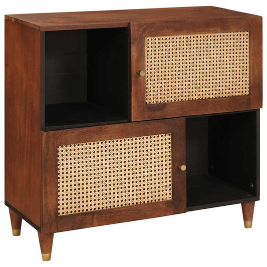 Sideboard Braun 80 x 33.5 x 75 cm Rohr und massives Mangoholz