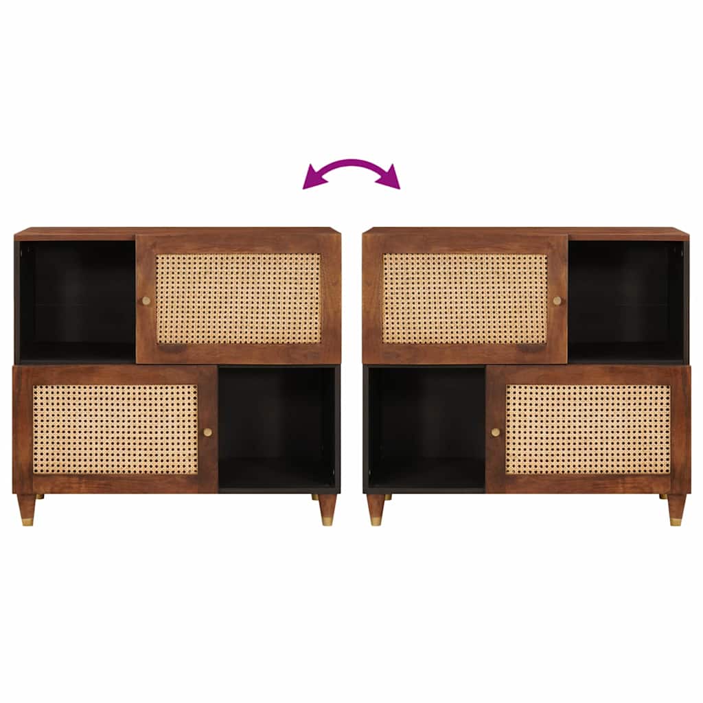 Sideboard Braun 80 x 33.5 x 75 cm Rohr und massives Mangoholz