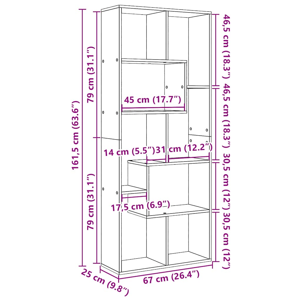 Raumteiler-Bücherregal Artisan-Eiche 67x25x161,5 cm