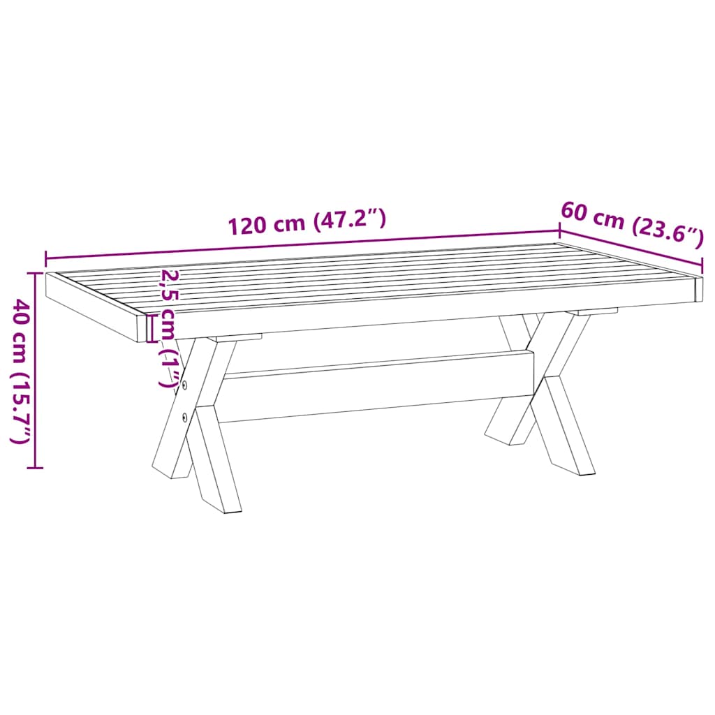 Couchtisch NOAIN X-förmige Beine 120x60x40 cm Massivholz Kiefer