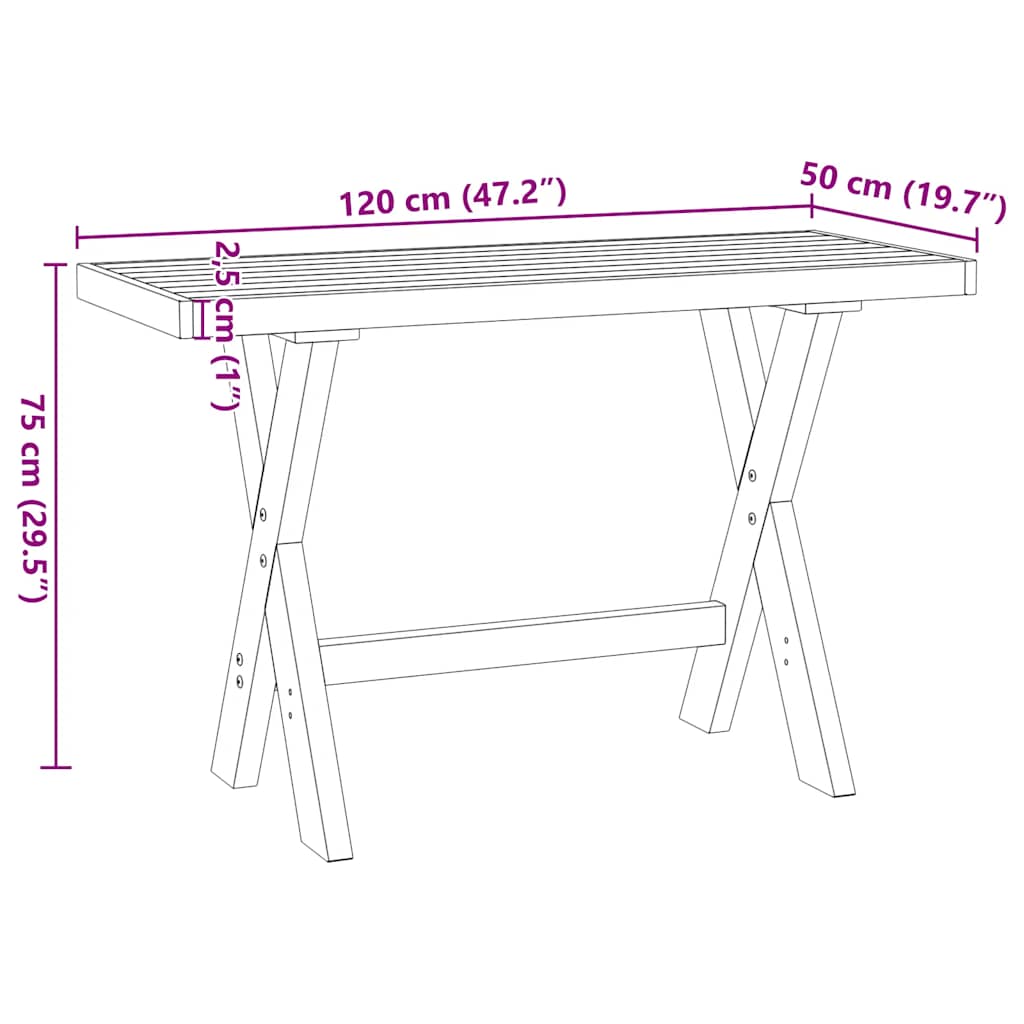 Schreibtisch NOAIN X-Form-Beine 120x50x75 cm Massivholz Kiefer