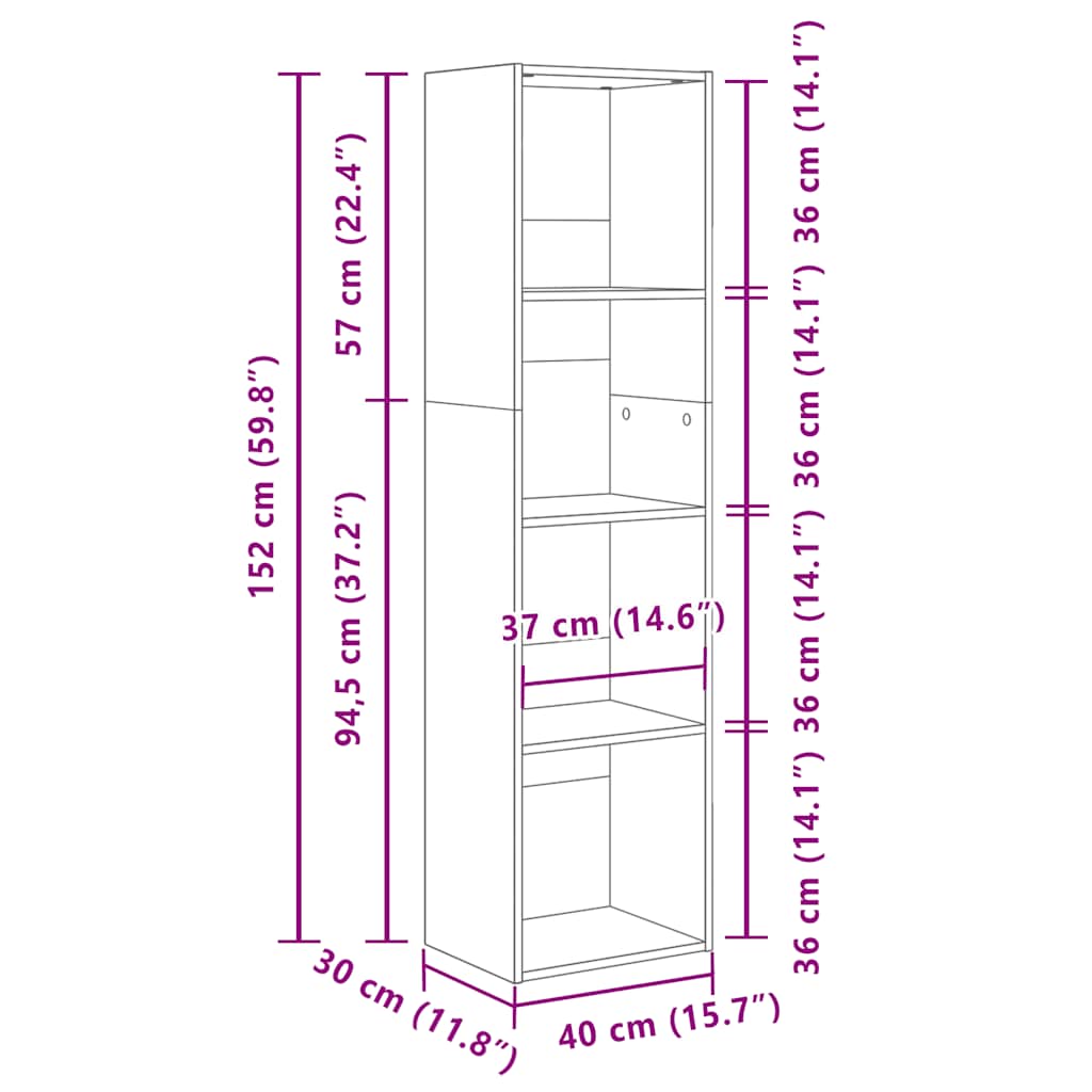 Bücherregal Weiß 40x30x152 cm Holzwerkstoff