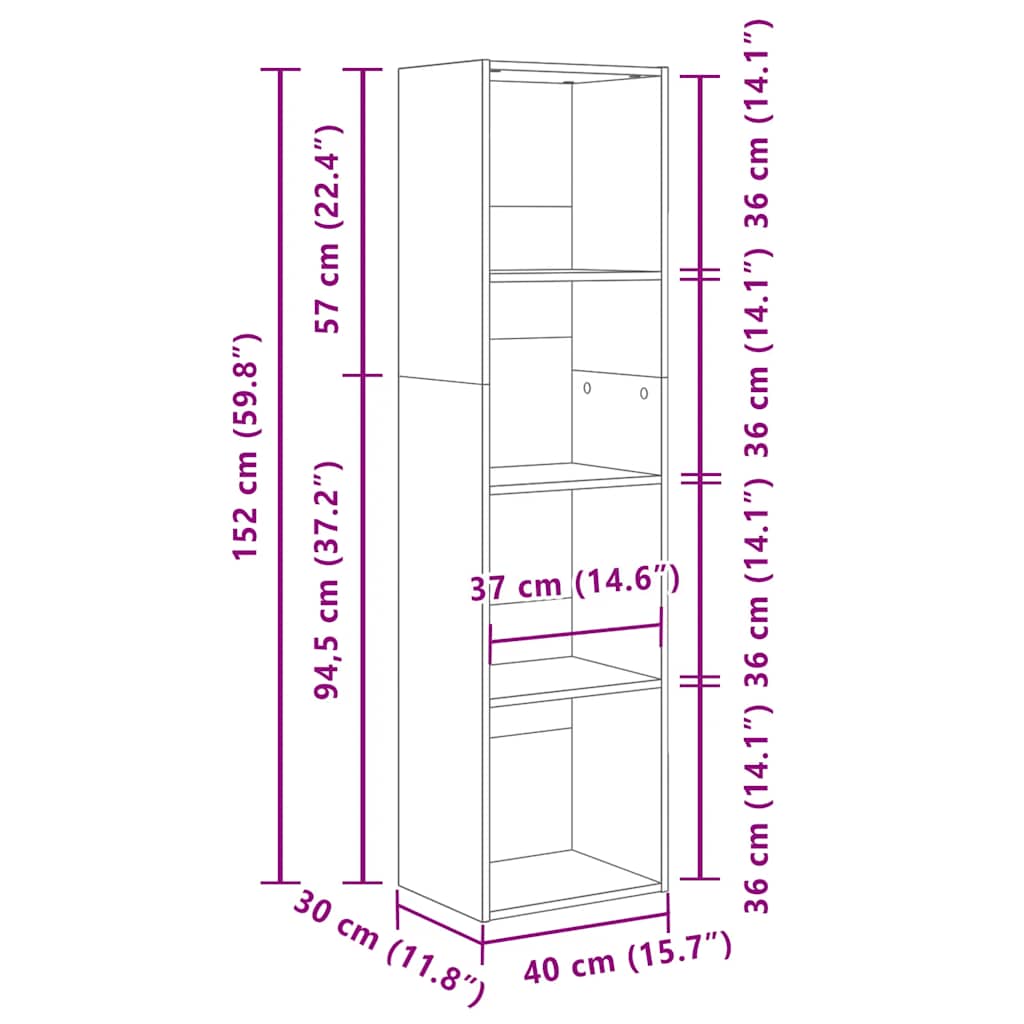 Bücherregal Räuchereiche 40x30x152 cm Holzwerkstoff