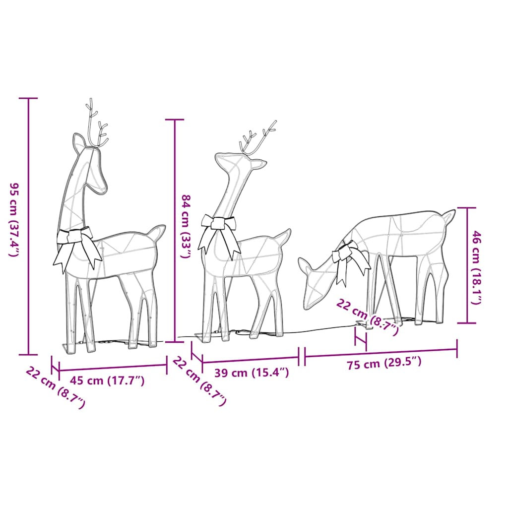 LED-Rentiere 3 Stk. 90 LEDs Warmweiß