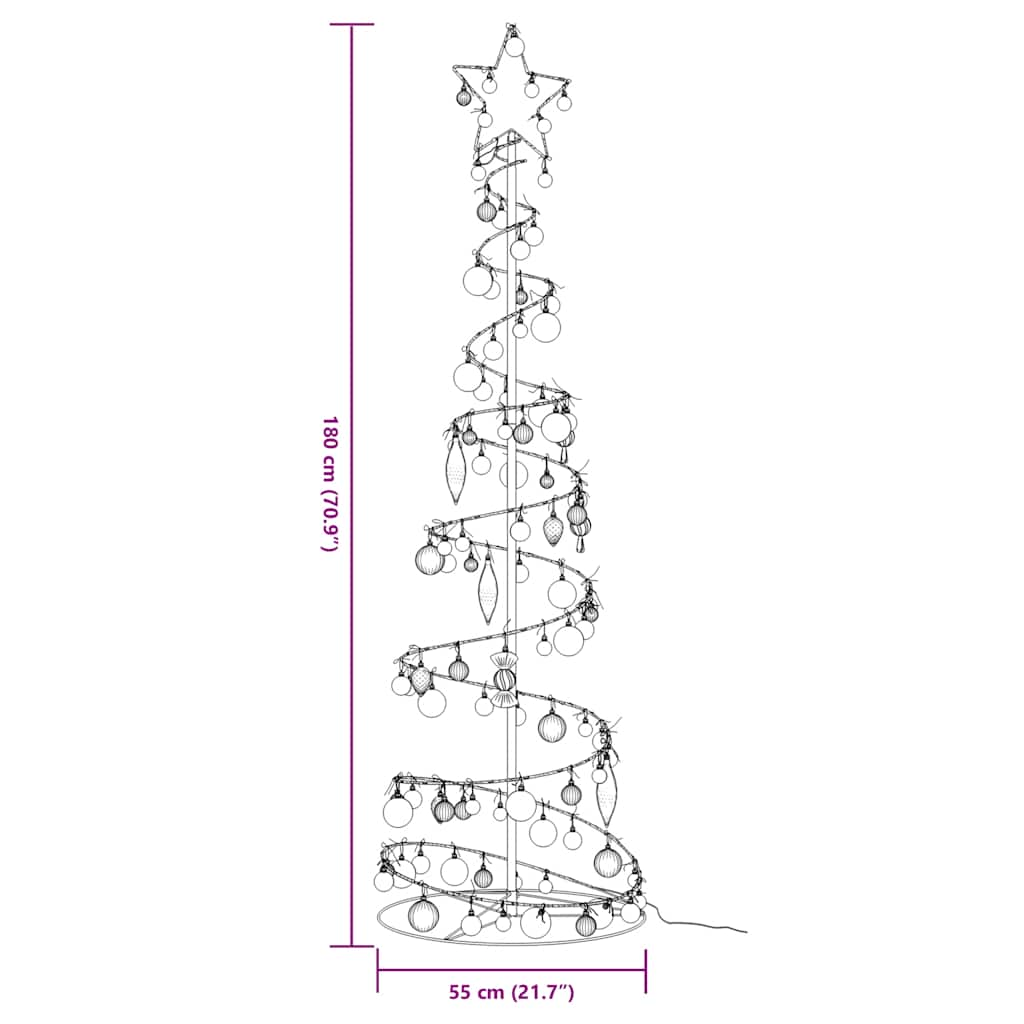 Weihnachtsbaum Kegelform mit Kugeln 120 LEDs Warmweiß 180 cm