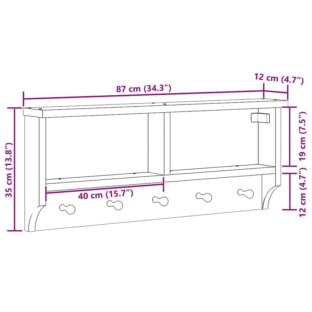 Wandgarderobe SANDNES Weiß 87x12x35 cm Massivholz Kiefer