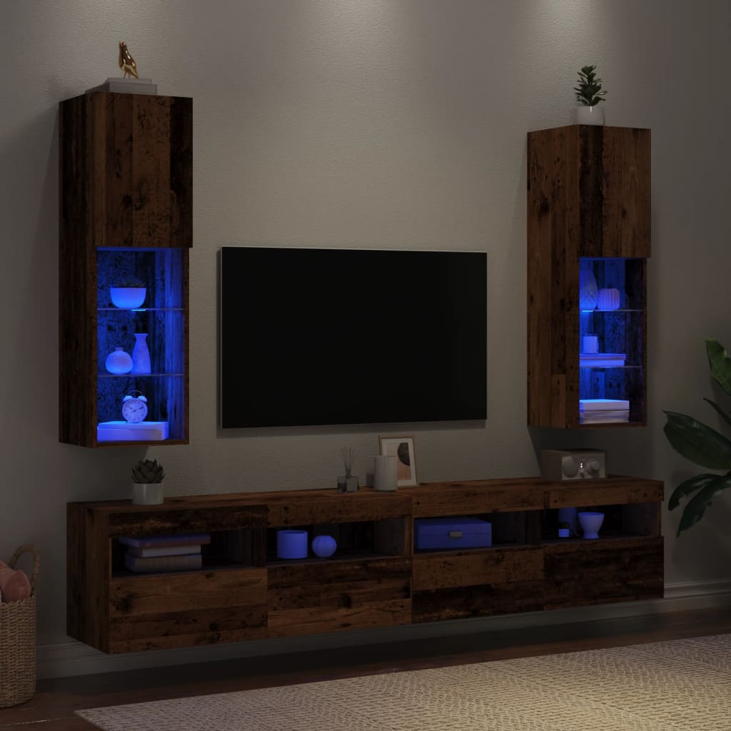 TV-Schränke mit LED-Leuchten 2 Stk. Altholz-Optik 30,5x30x102cm