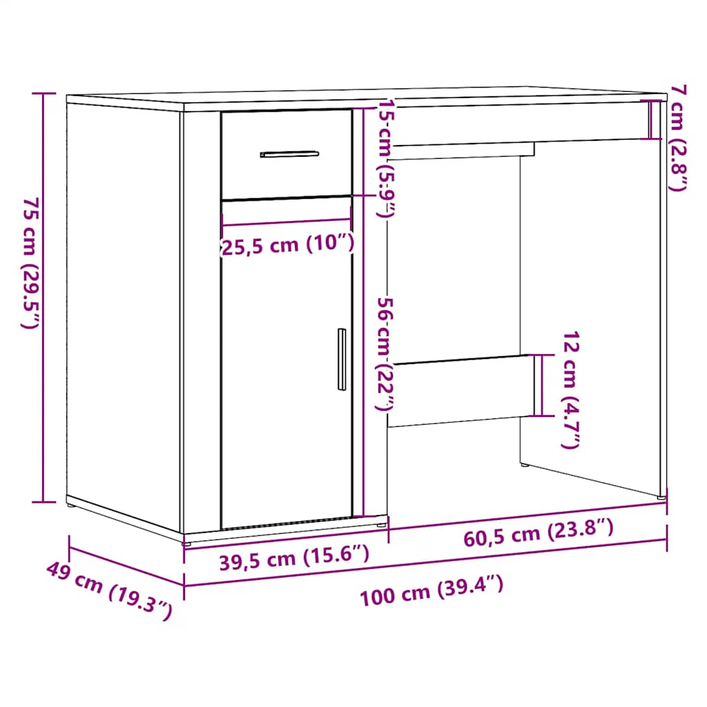 Schreibtisch Artisan-Eiche 100x49x75 cm Holzwerkstoff