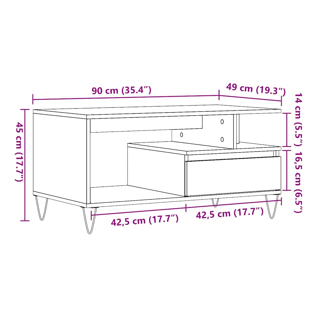 Couchtisch Artisan-Eiche 90x49x45 cm Holzwerkstoff