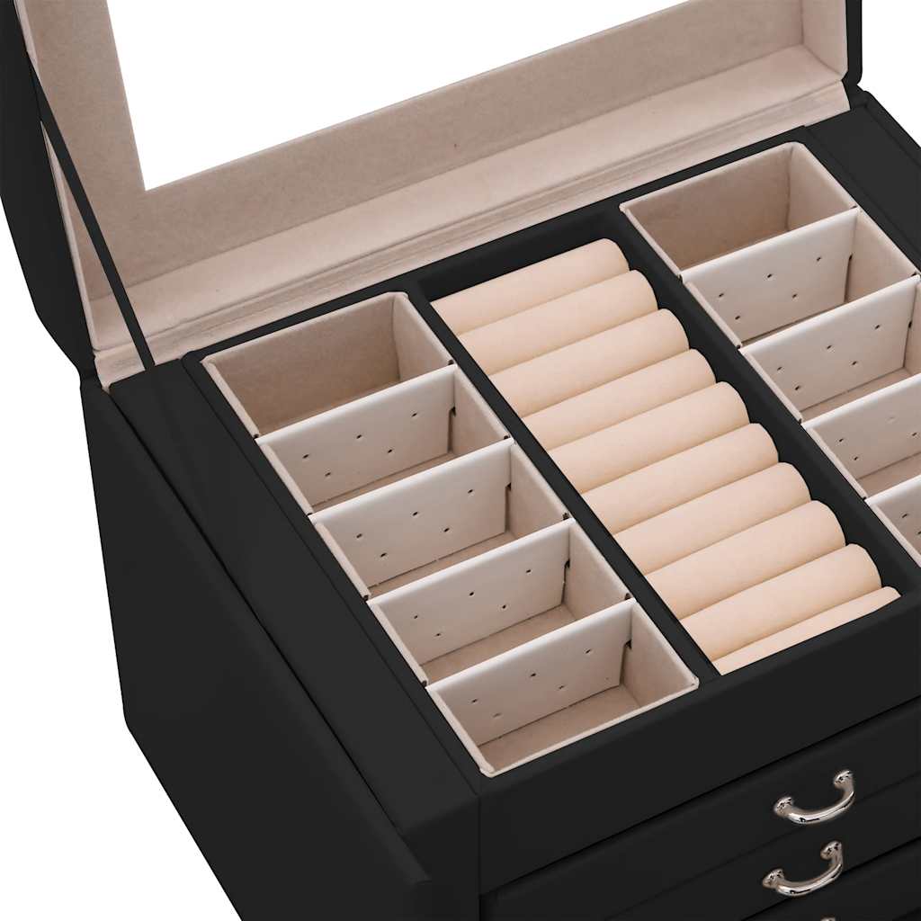 Schmuckkästchen 4-Schichten mit Spiegel Abschließbar Schwarz