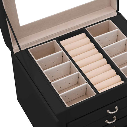 Schmuckkästchen 4-Schichten mit Spiegel Abschließbar Schwarz