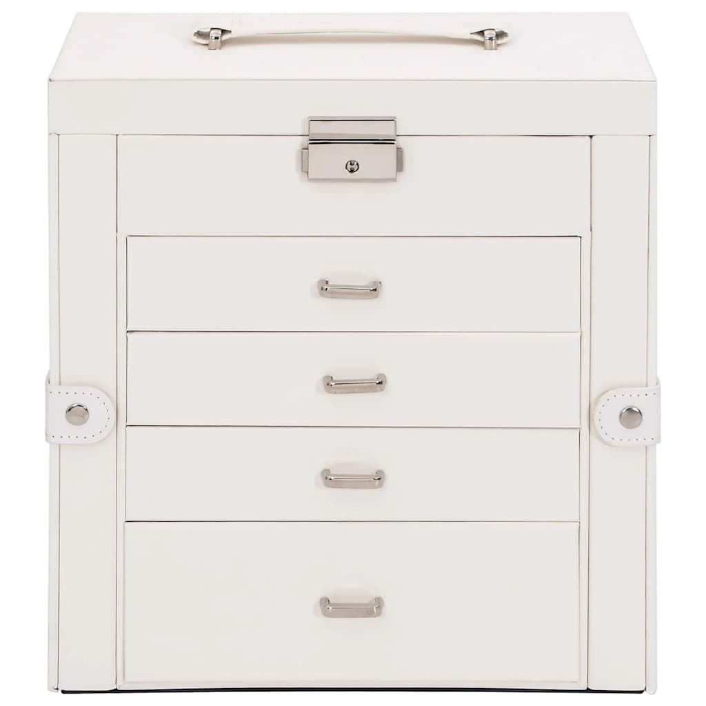 Schmuckkästchen 5-Schichten mit Spiegel Abschließbar Weiß