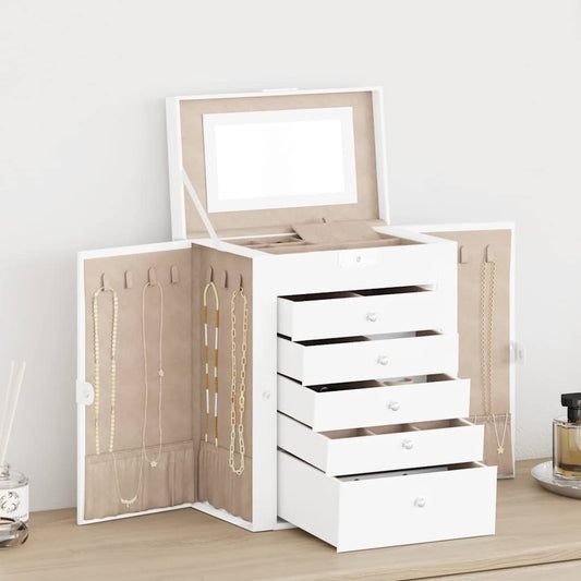 Schmuckkästchen 6-Schichten mit Spiegel Abschließbar Weiß