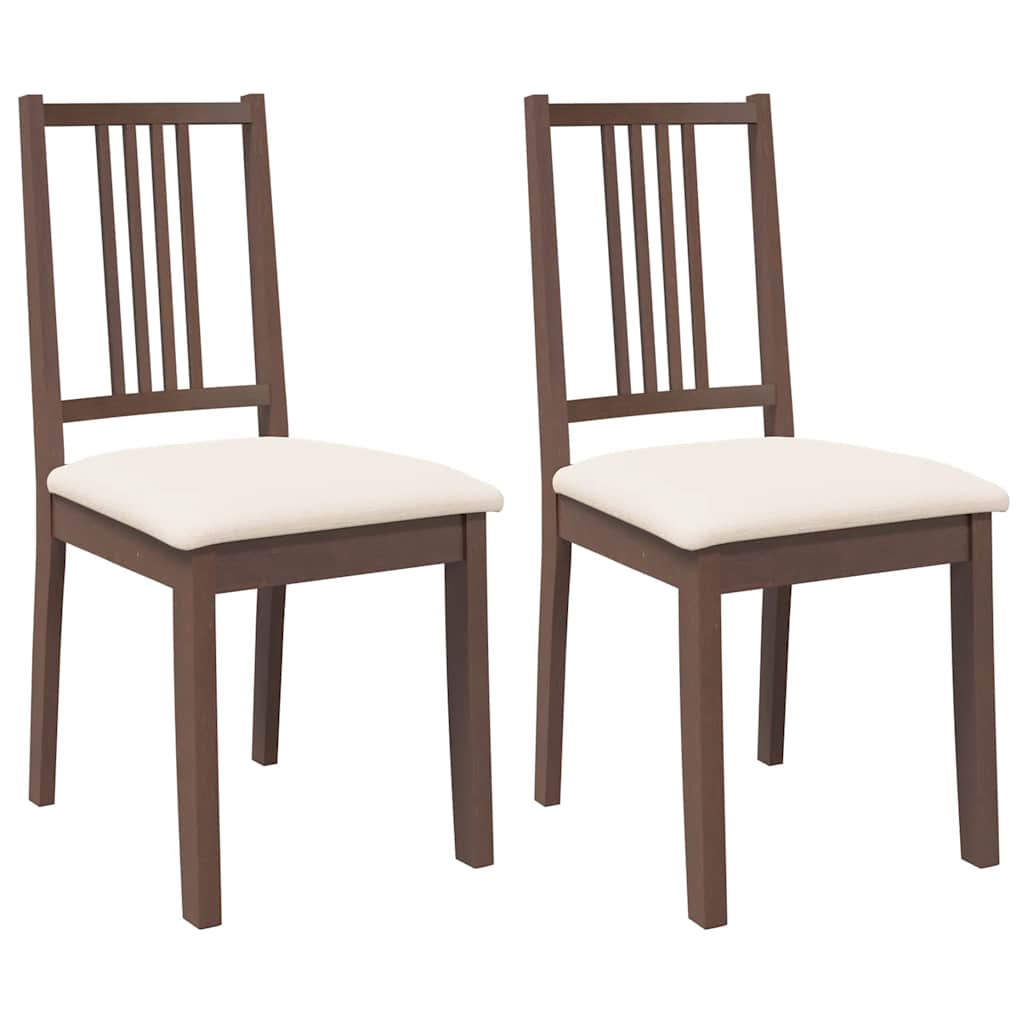 Esszimmerstühle mit Kissen 2 Stk. Braun Massivholz Gummibaum